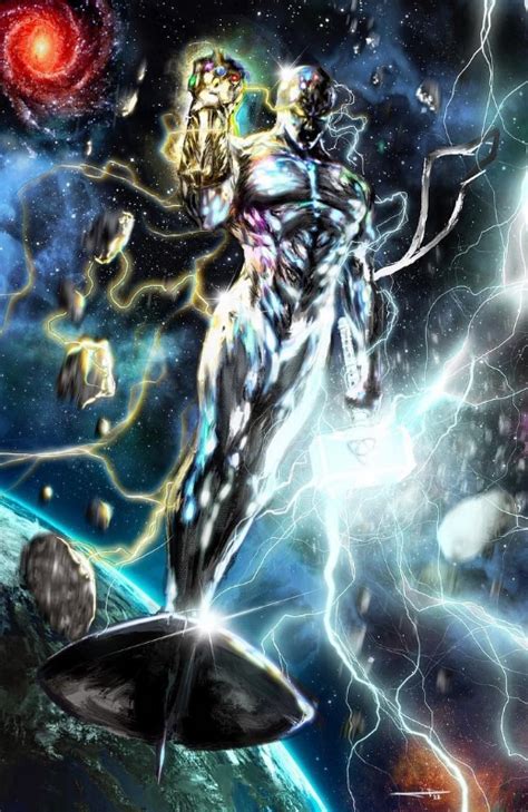 Silver Surfer Rebirth With Infinity Gauntlet And The Mjiolnir By