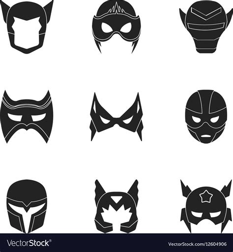 Superhero Mask Set Icons In Black Style Big Vector Image