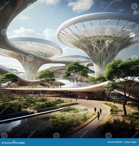 Futuristic Airports With Organic Airplanes Stock Image Image Of