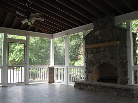 Screened Covered Patio With Fireplace Living Improvements Screen