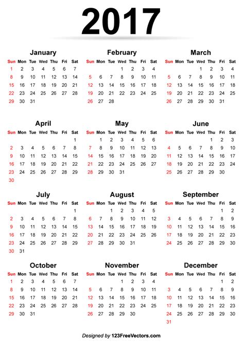 Printable 2017 Calendar Template By 123freevectors On Deviantart