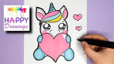 How To Draw A Baby Unicorn With A Love Heart Happy
