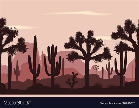 Desert Seamless Pattern With Joshua Trees Vector Image
