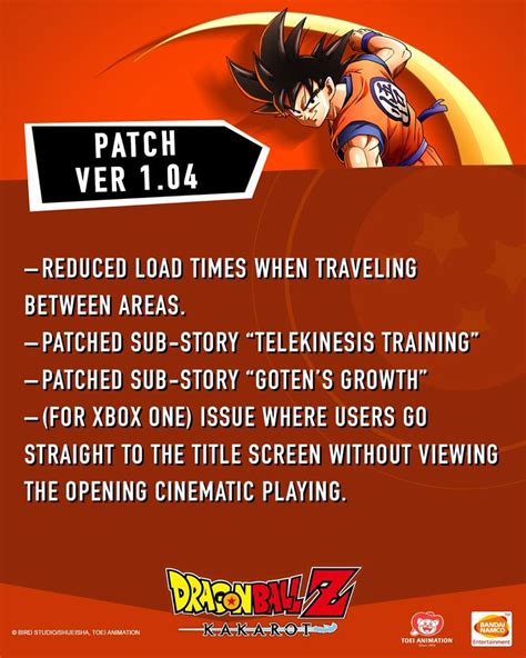 If you've played a dbz fighter in the last several years, you're already familiar with them. UPDATE - Full Notes Dragon Ball Z: Kakarot January 31st Update to Further Reduce Load Times ...