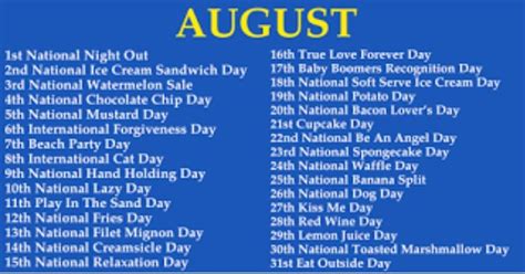 Special Days In August Weird Holidays Wacky Holidays National Day