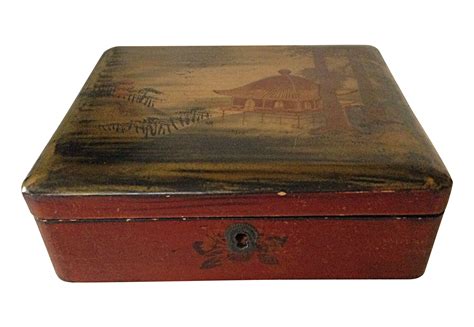Japanese Lacquered Box On Floral Motif Storage Chest
