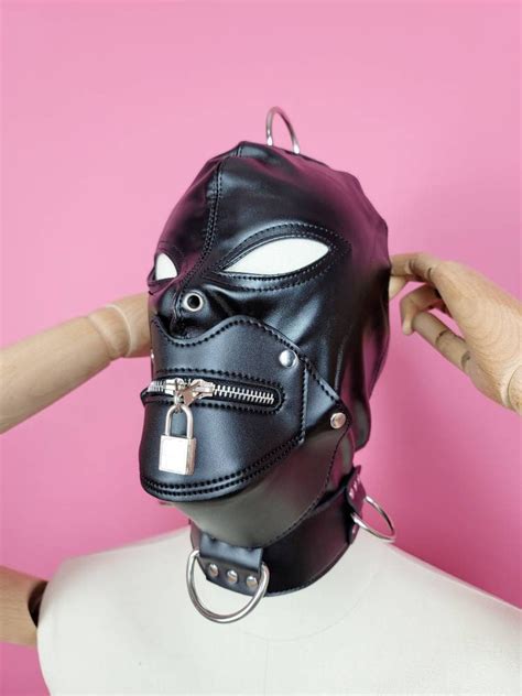 Leather Hood Mask Sensory Deprivation Mask With Zipper Bdsm Etsy