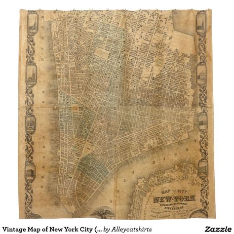 Vintage Map Of New York City 1852 Shower Curtain Old Maps Antique