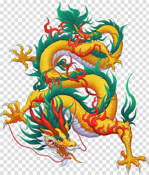 Yellow Green And Red Dragon China Chinese Dragon Illustration