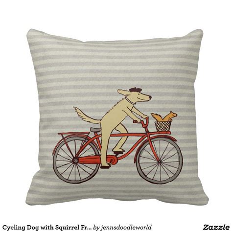 Cycling Dog With Squirrel Friend Fun Animal Art Pillows Cycling T