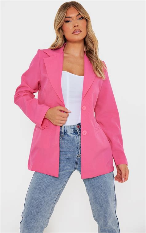 hot pink fitted structured basic blazer prettylittlething ca