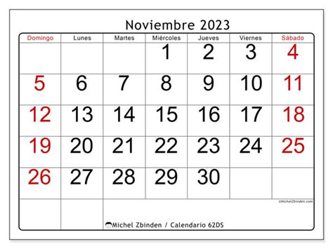 Calendario Noviembre De 2023 Para Imprimir 771DS Michel Zbinden CL