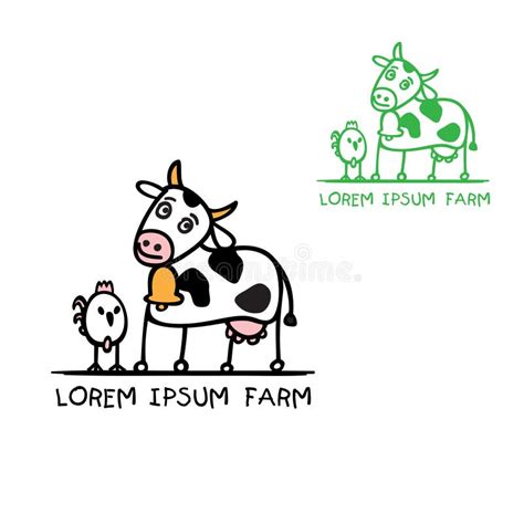 Cartoon Cow And Chicken Funny Farm Logo Stock Vector Illustration Of