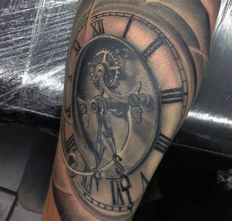 3d Realistic Looking Big Mechanic Clock Tattoo On Leg Tattooimagesbiz