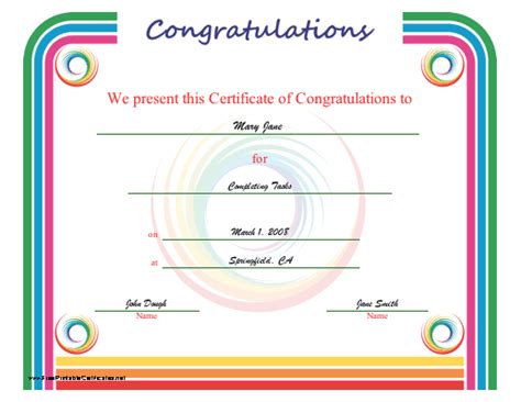 Free Printable Congratulations Certificate Template Printable
