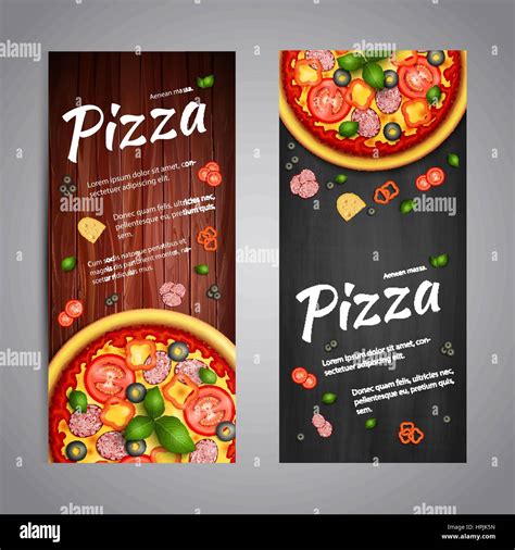 Realistic Pizza Pizzeria Flyer Vector Background Two Vertical Pizza