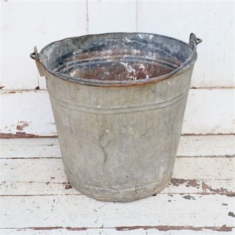 Vintage Galvanized Metal Bucket Leaky Holes Dents Pail Rustic