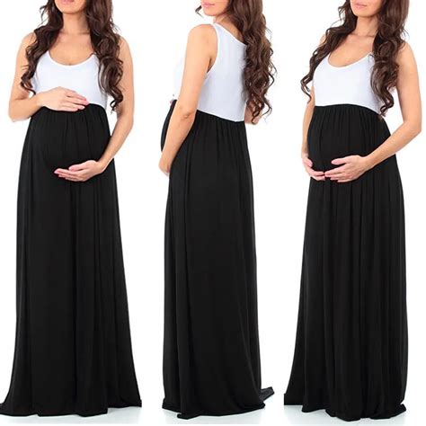 Fashion Pregnant Women Chiffon Pacthwork Maxi Dress Maternity Gown Photography Props Long Dress