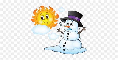As The Sun Rises The Snow Begins To Thaw Melting Snowman Clipart