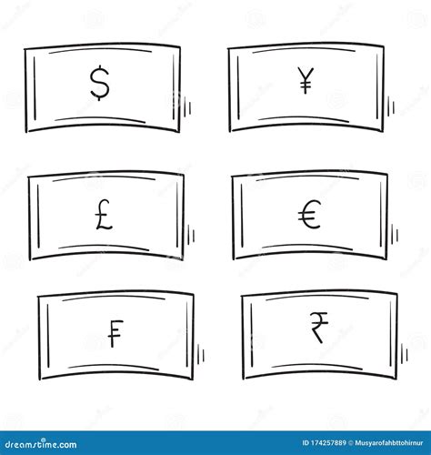 Doodle Currency Illustration With Hand Drawn Style Vector Isolated