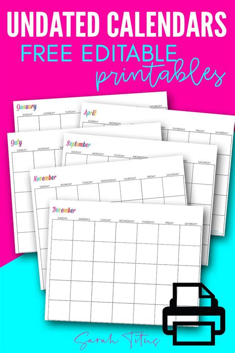 Printable Undated Calendar There Are Three Sections For Every Working