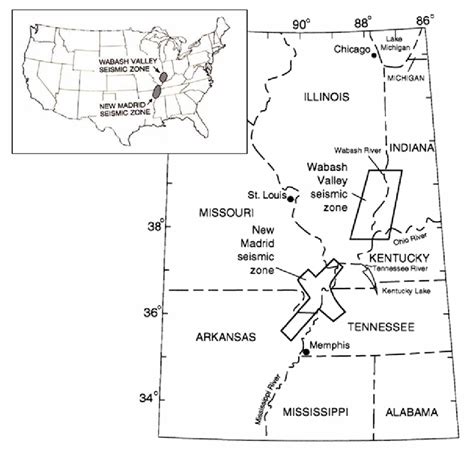 Approximate Locations Of New Madrid And Wabash Valley Seismic Zones
