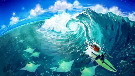 Surfing Yuumei Hd Wallpaper Anime Scenery Anime Scenery Wallpaper