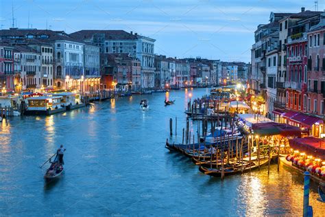 Venice At Night Stock Photo Containing Attraction And Boat High