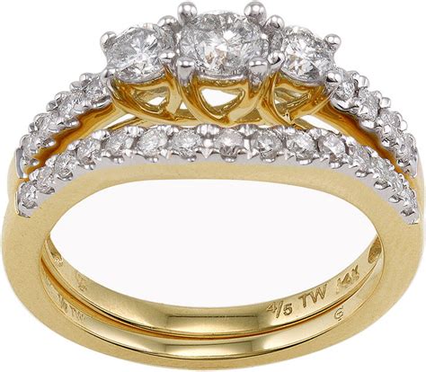 Jcpenney Modern Bride 1 Ct T W Diamond 3 Stone 14k Yellow Gold Bridal Ring Set Shopstyle