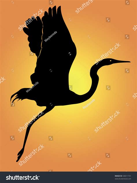 Silhouette Flying Heron On Orange Background Vector De Stock Libre De