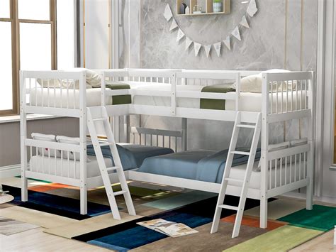 Buy Meritline Twin Over Twin Bunk Bed For Kids Wood L Shaped Corner