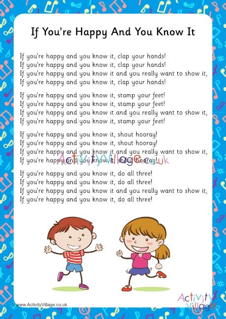 If Youre Happy And You Know It Song Lyrics Printable