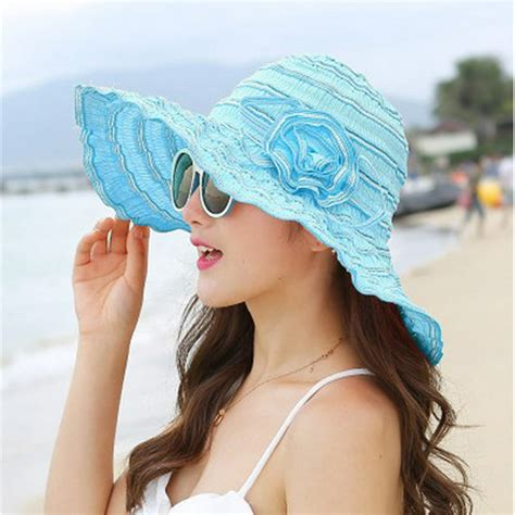 Womens Sun Straw Hat Wide Brim Summer Hat Foldable Roll Up Floppy Beach