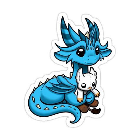 Dragon With Gryphon Plushie Sticker By Rebecca Golins Dragon Drawing