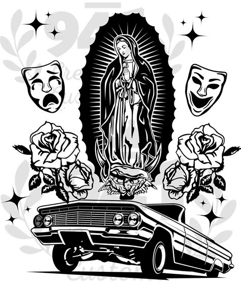 Low Rider And Virgin Mary With Flowers Png File Etsy