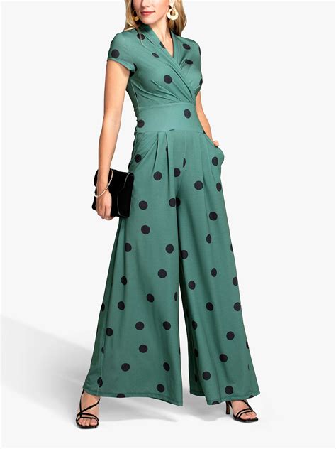 Hotsquash Jersey Polka Dot Wide Leg Jumpsuit Green At John Lewis