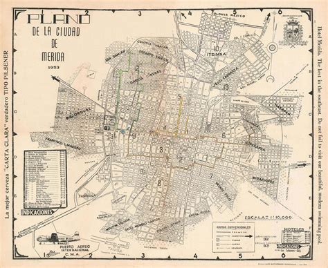 Old Map Of Merida Yucatan Mexico 1953 City Plan Fine Etsy