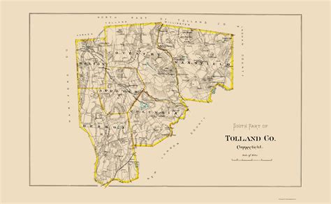 Old County Maps Tolland County Connecticut South Part Ct By D H