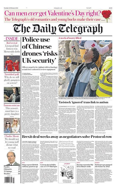Daily Telegraph Front Page 14th Of February 2023 Tomorrows Papers Today