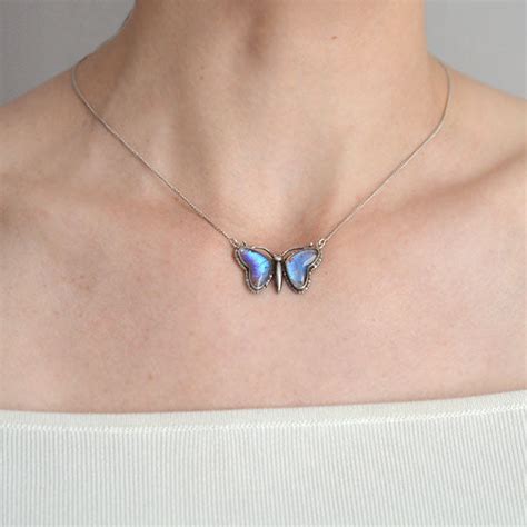 Art Deco Silver And Real Butterfly Wing Necklace A Brandt Son