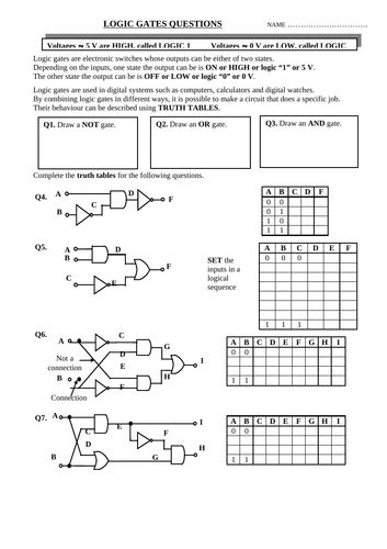 Introduction To Logic Gates Including Questions And Applications