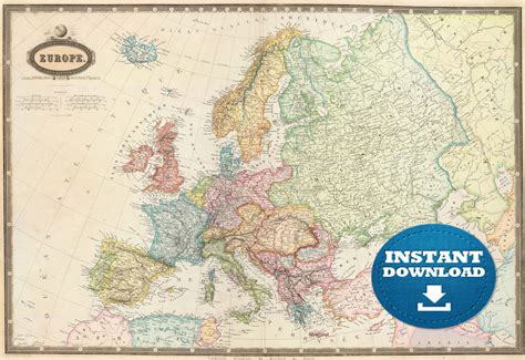 Digital Modern Map Of Europe Printable Download Large