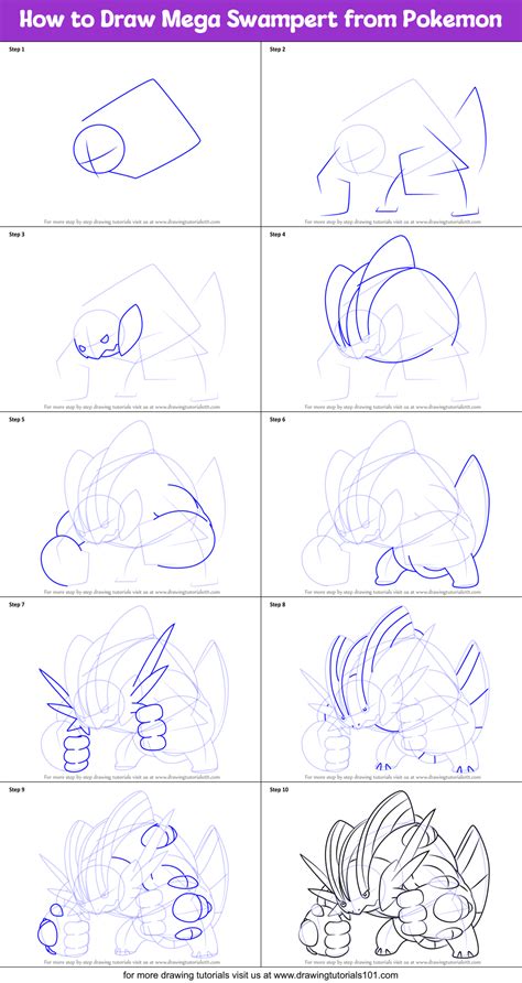 How To Draw Mega Swampert From Pokemon Pokemon Step By Step