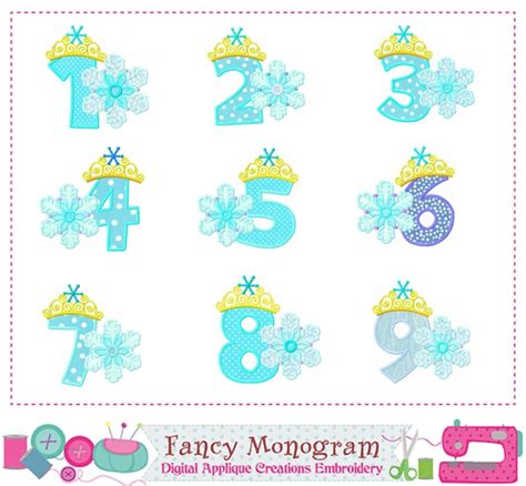 Snowflake Frozen Number 1 9 Birthday Number By Fancymonogram
