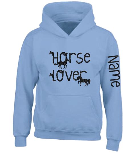 Childrens Personalised Horse Riding Hoodie Glitter Equestrian Hoody Arm