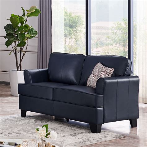 Alexandria Leather Loveseat Blue Taf Furniture