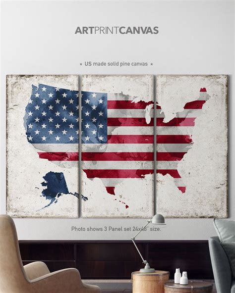 United States Map Canvas Print 3 Panel Canvas Wall Art Usa Etsy Map