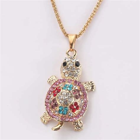 cute sea turtle turtle multi color necklace pendant exquisite crystal rhinestone long chain