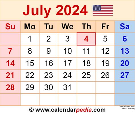 July 2024 Calendar Templates For Word Excel And Pdf