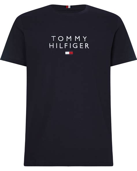 Tommy Hilfiger Mens Logo Embroidery T Shirt Desert Sky Navy Tee